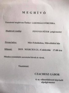 Meghívó - Lakossági Fórum Mór-Felsődobos