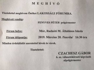 Meghívó - Lakossági Fórum Mór