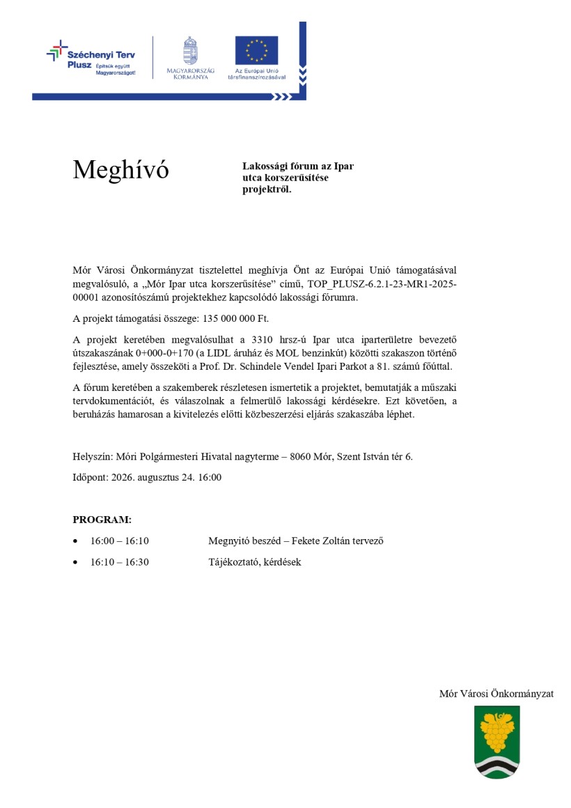 Ipar utca lakossági fórum meghívó