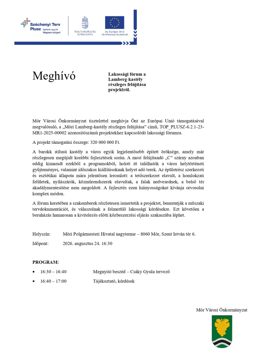 Lamberg-kastély lakossági fórum meghívó