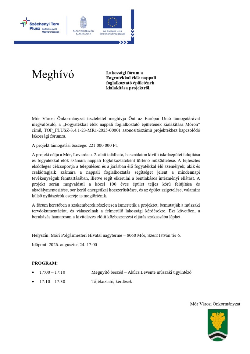 Nappali foglalkoztató lakossági fórum meghívó