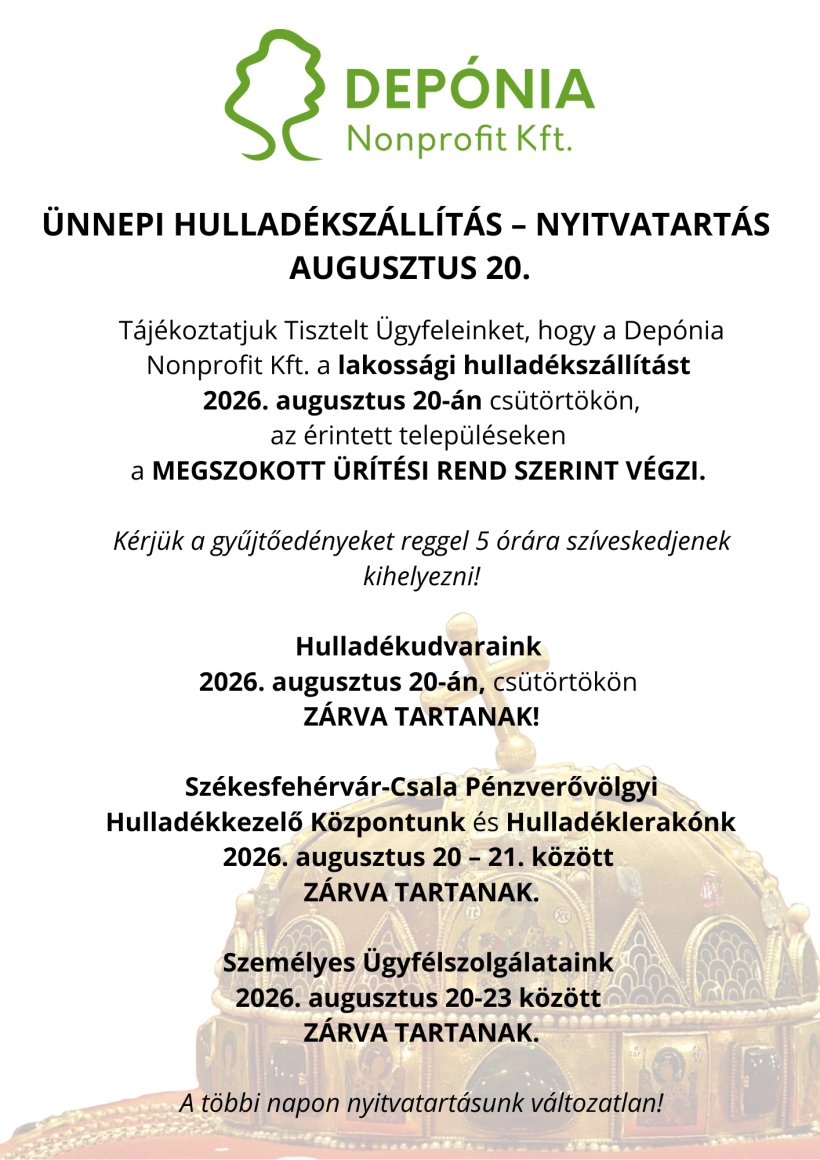 Depónia ünnepi menetrend információk